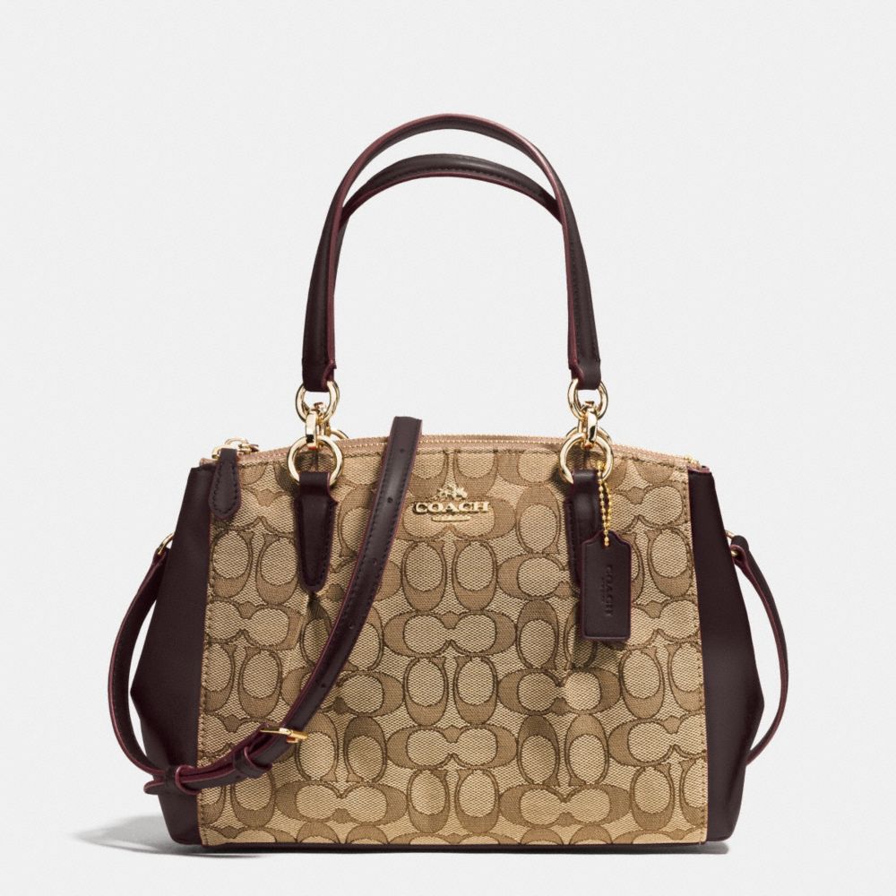 COACH MINI CHRISTIE CARRYALL WITH PLEATS IN SIGNATURE - IMITATION GOLD/KHAKI/BROWN - F36719