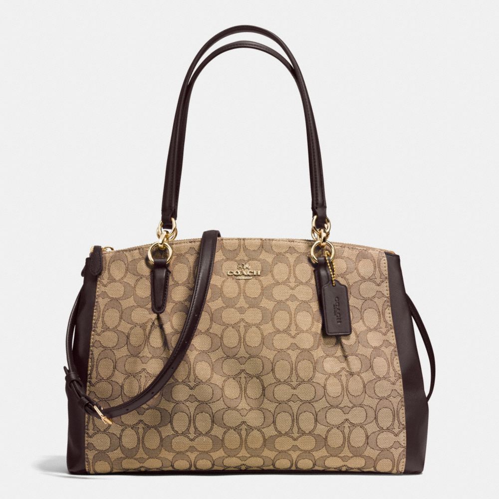 COACH CHRISTIE CARRYALL WITH PLEATS IN SIGNATURE - IMITATION GOLD/KHAKI/BROWN - F36720