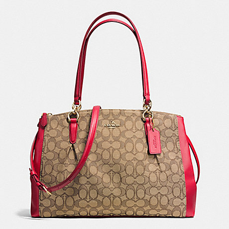 COACH CHRISTIE CARRYALL WITH PLEATS IN OUTLINE SIGNATURE - IMITATION GOLD/KHAKI/CLASSIC RED - f36720