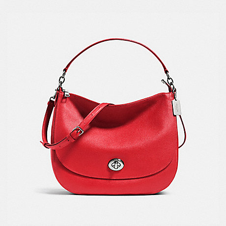 COACH TURNLOCK HOBO IN PEBBLE LEATHER - SILVER/TRUE RED - f36762