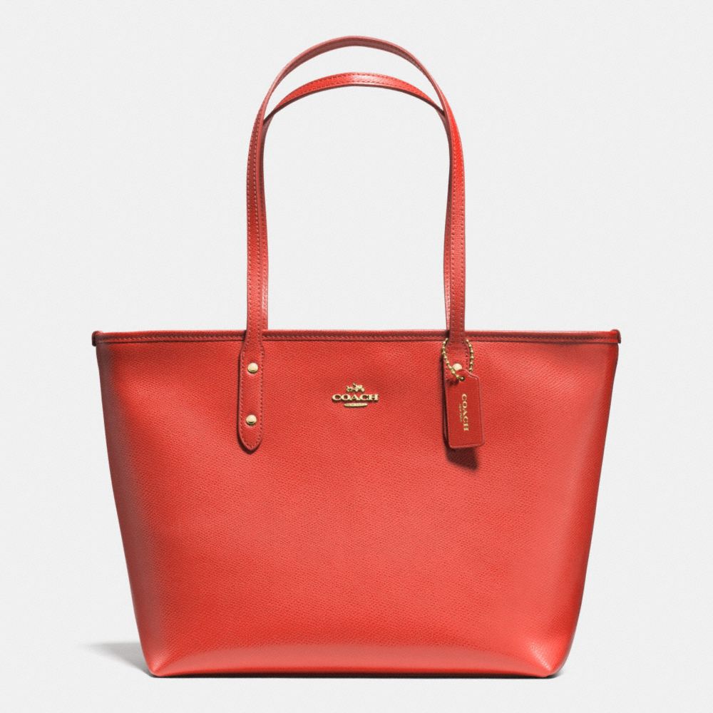 CITY ZIP TOTE IN CROSSGRAIN LEATHER - COACH F36875 - IMITATION GOLD/CARMINE