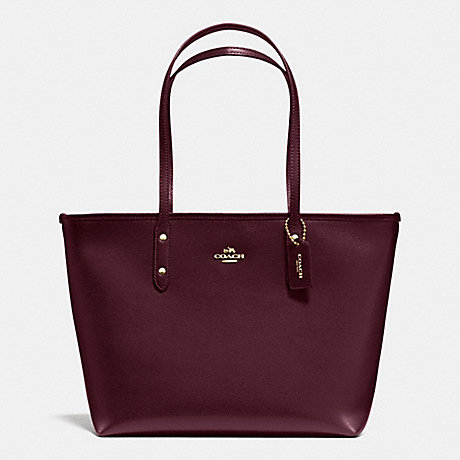 COACH CITY ZIP TOTE IN CROSSGRAIN LEATHER - IMITATION GOLD/OXBLOOD - f36875