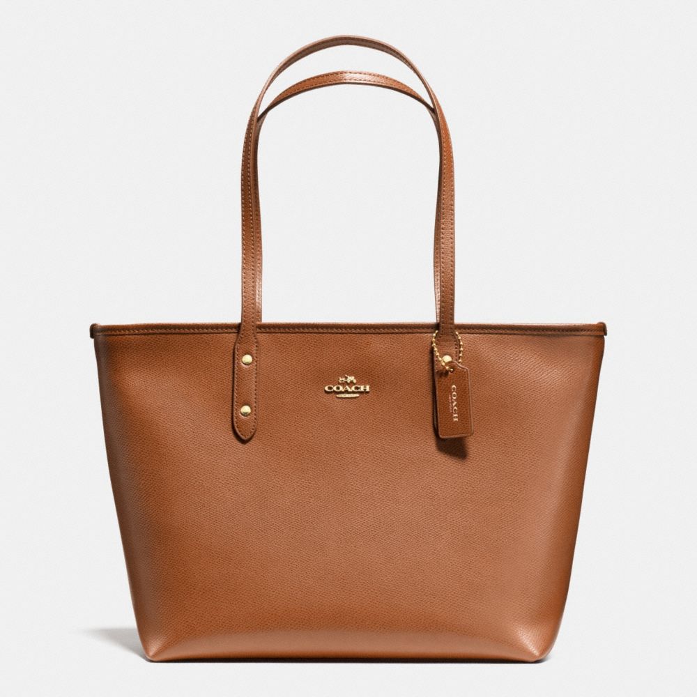 COACH CITY ZIP TOTE IN CROSSGRAIN LEATHER - IMITATION GOLD/SADDLE - F36875