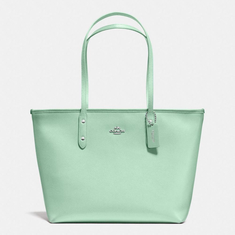 CITY ZIP TOTE IN CROSSGRAIN LEATHER - COACH F36875 - SILVER/SEAGLASS