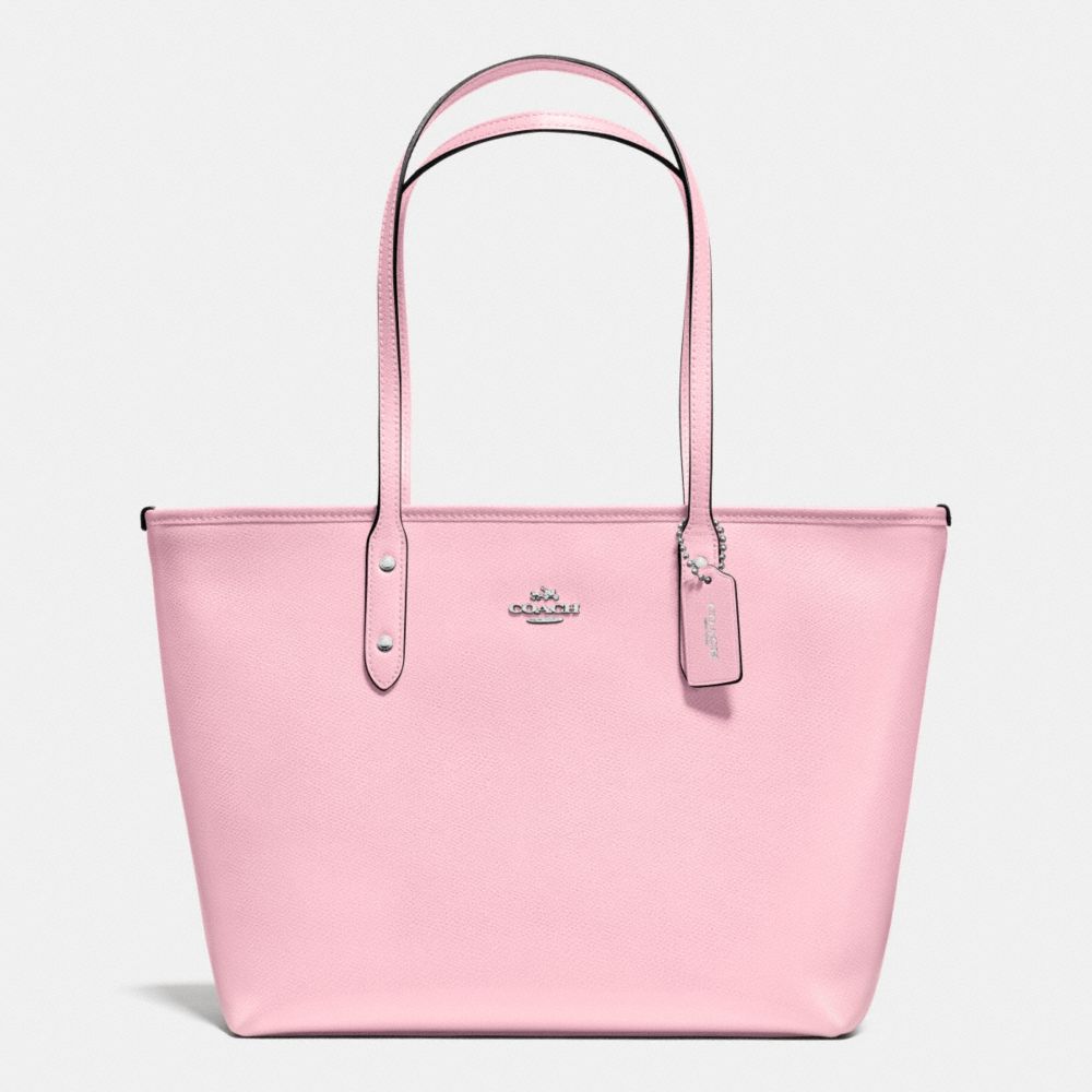 CITY ZIP TOTE IN CROSSGRAIN LEATHER - COACH f36875 - SILVER/PETAL