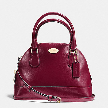 COACH MINI CORA DOMED SATCHEL IN PATENT CROSSGRAIN LEATHER - IMITATION GOLD/SHERRY - f36949