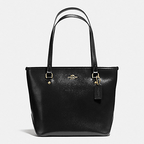 COACH ZIP TOP TOTE IN PATENT CROSSGRAIN LEATHER - IMITATION GOLD/BLACK - f36962