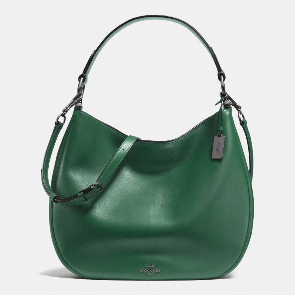 COACH NOMAD HOBO IN GLOVETANNED LEATHER - COACH f36997 - BLACK  ANTIQUE NICKEL/RACING GREEN
