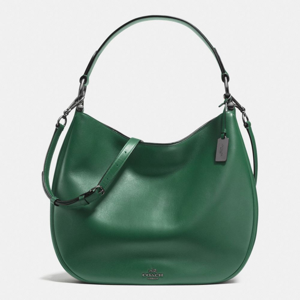 COACH NOMAD HOBO IN GLOVETANNED LEATHER - COACH f36997 - BLACK ANTIQUE NICKEL/RACING GREEN