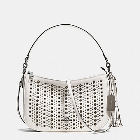 COACH ALL OVER STUDS CHELSEA CROSSBODY IN PEBBLE LEATHER - BLACK ANTIQUE NICKEL/CHALK - f37036