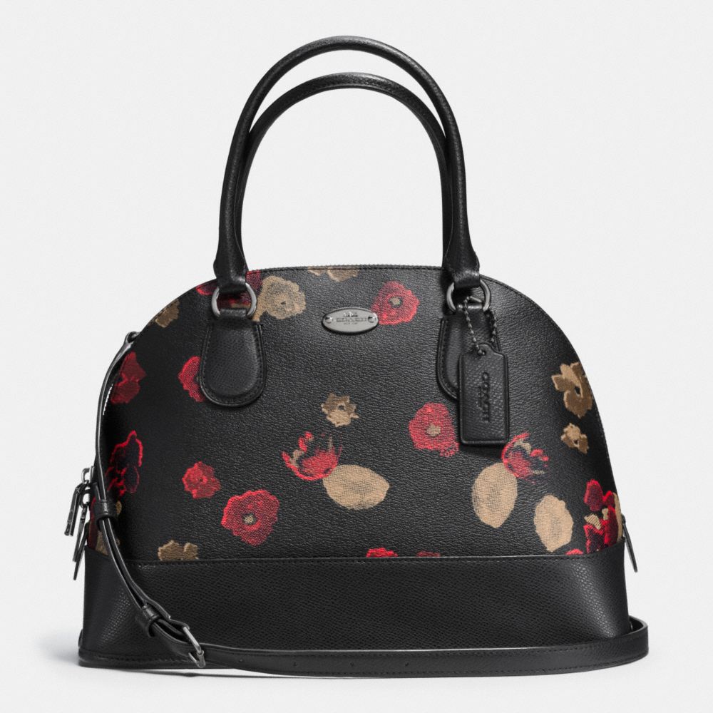CORA DOMED SATCHEL IN BLACK FLORAL COATED CANVAS - COACH f37059 - ANTIQUE NICKEL/BLACK