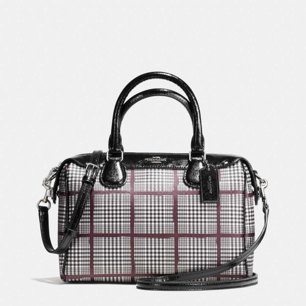 MINI BENNETT SATCHEL IN GLEN PLAID COATED CANVAS - COACH f37061 - SILVER/BLACK