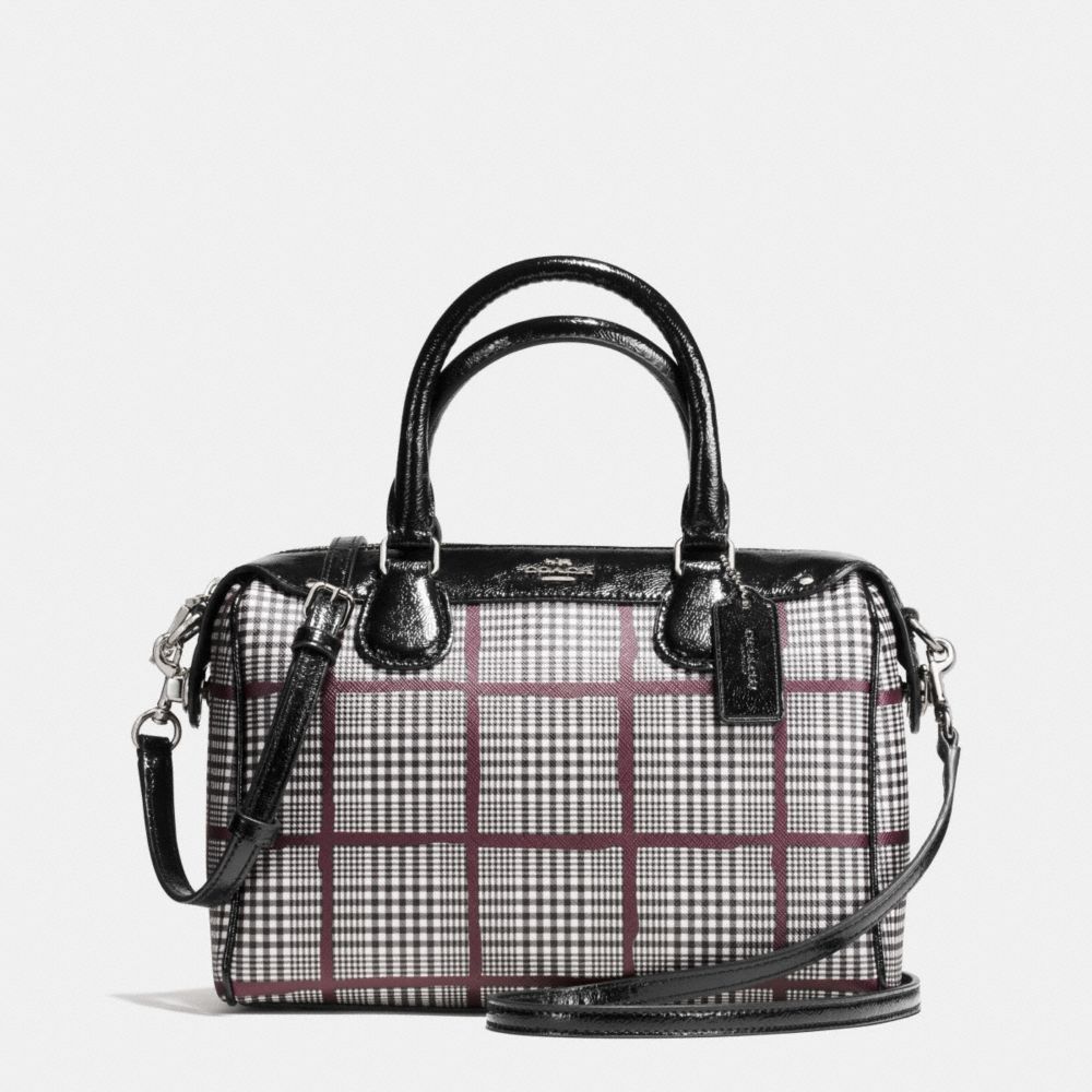 MINI BENNETT SATCHEL IN GLEN PLAID COATED CANVAS - COACH f37061 - SILVER/BLACK