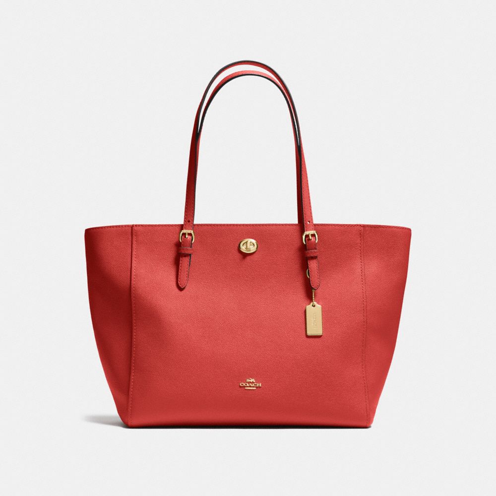 TURNLOCK TOTE IN CROSSGRAIN LEATHER - COACH f37142 - LIGHT GOLD/CARMINE