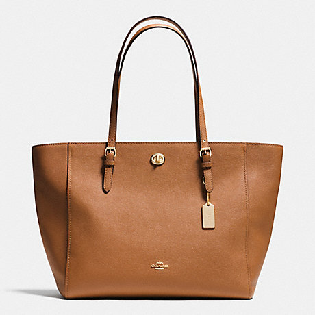 COACH TURNLOCK TOTE IN CROSSGRAIN LEATHER - LIGHT GOLD/SADDLE - f37142