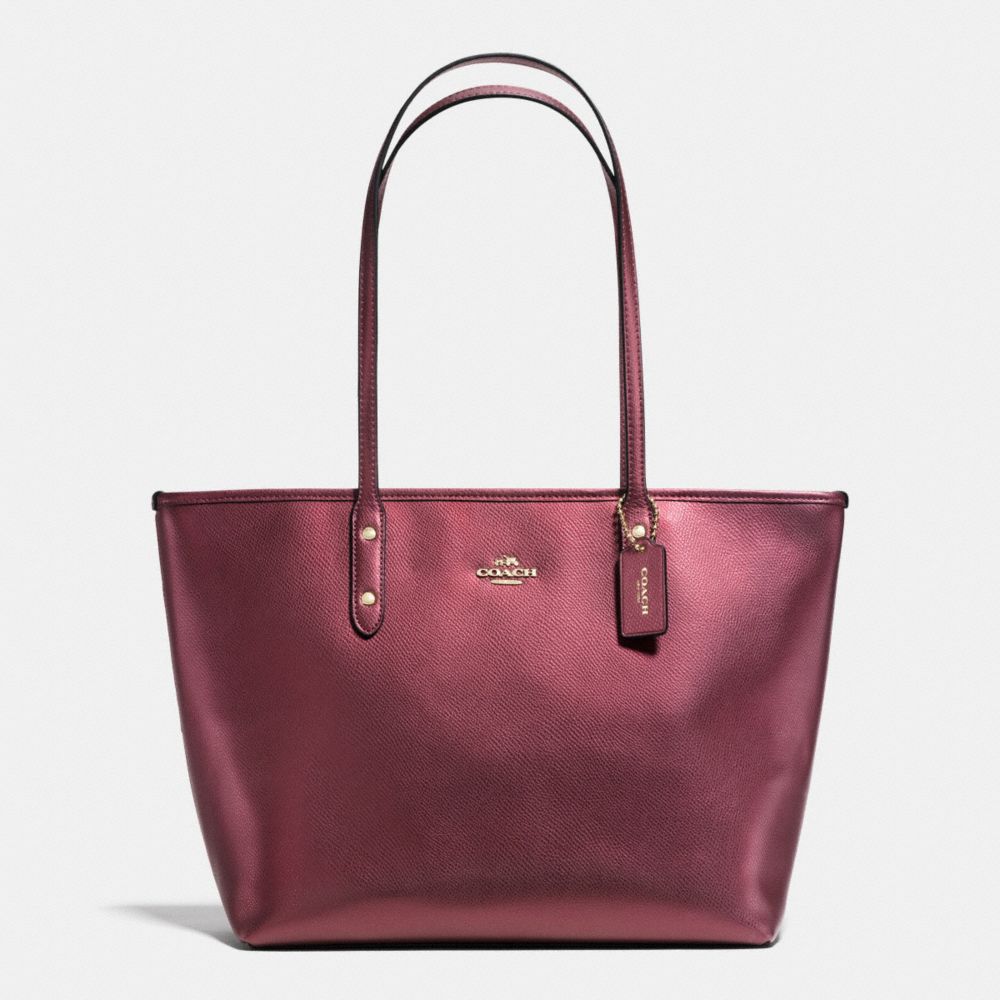 COACH ZIP TOTE IN METALLIC CROSSGRAIN LEATHER - IMITATION GOLD/METALLIC CHERRY - F37153