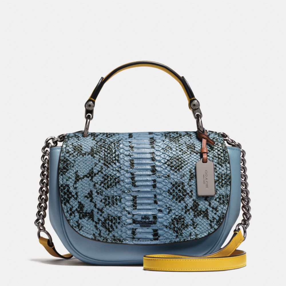 COACH COACH NOMAD TOP HANDLE CROSSBODY IN COLORBLOCK EXOTIC EMBOSSED GLOVETANNED LEATHER - DARK GUNMETAL/CORNFLOWER - F37181