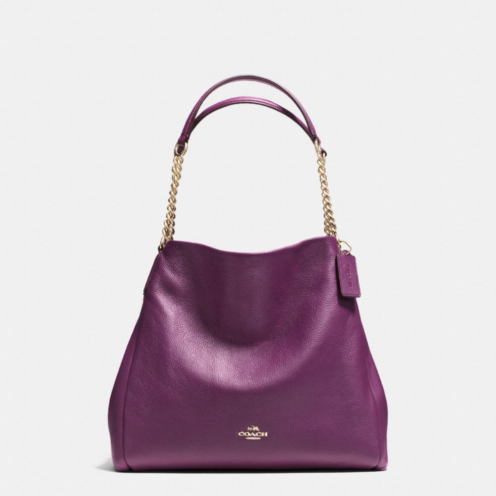 COACH PHOEBE CHAIN SHOULDER BAG IN PEBBLE LEATHER - IMITATION GOLD/PLUM - F37202