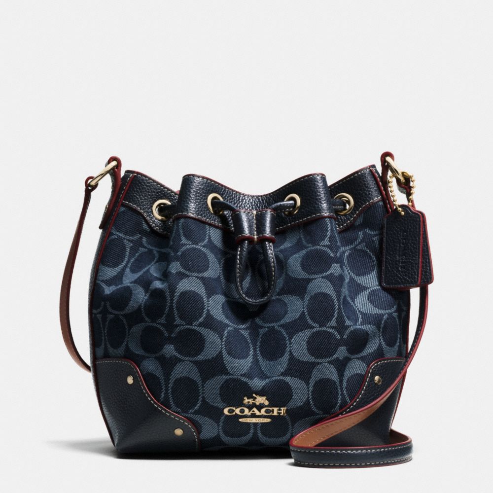 COACH BABY MICKIE DRAWSTRING SHOULDER BAG IN DENIM JACQUARD - IMITATION GOLD/DENIM/MIDNIGHT - F37227