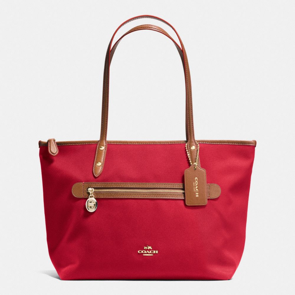 COACH SAWYER TOTE IN POLYESTER TWILL - IMITATION GOLD/CLASSIC RED - F37237