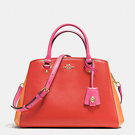 COACH SMALL MARGOT CARRYALL IN COLORBLOCK LEATHER - IMITATION GOLD/CARMINE MULTI - f37248