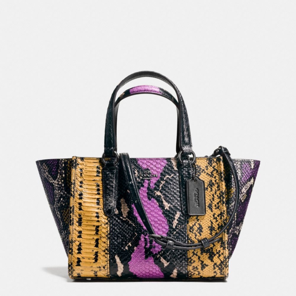 COACH MINI CROSBY CARRYALL IN PIECED EXOTIC EMBOSSED LEATHER - DARK GUNMETAL/WILDFLOWER MULTI - F37286