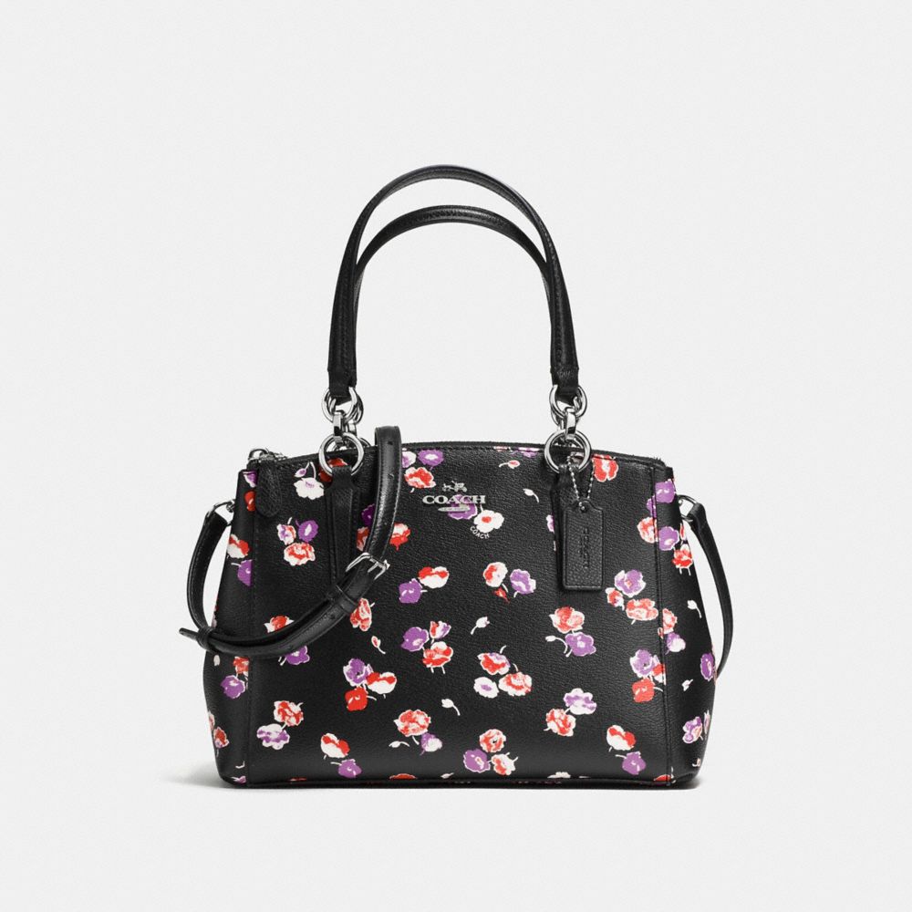 COACH MINI CHRISTIE CARRYALL IN SMALL WILDFLOWER PRINT COATED CANVAS - SILVER/BLACK MULTI - F37421