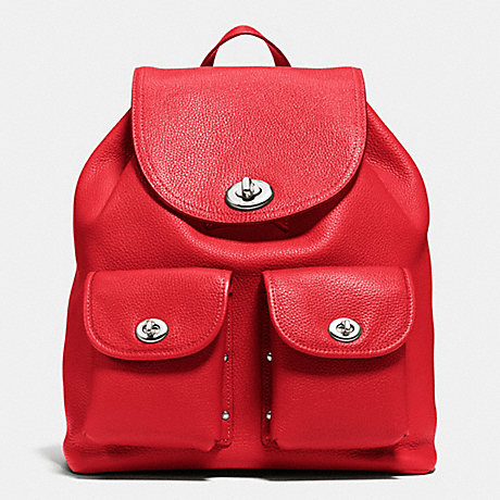 COACH TURNLOCK RUCKSACK IN POLISHED PEBBLE LEATHER - SILVER/TRUE RED - f37582