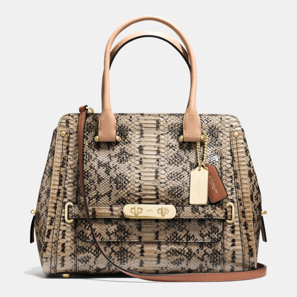 COACH COACH SWAGGER FRAME SATCHEL IN COLORBLOCK EXOTIC EMBOSSED LEATHER - LIGHT GOLD/BEECHWOOD - F37585