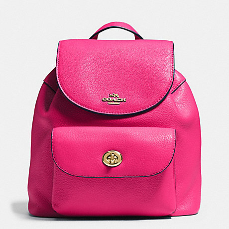 COACH MINI BILLIE BACKPACK IN PEBBLE LEATHER - IMITATION GOLD/PINK RUBY - f37621