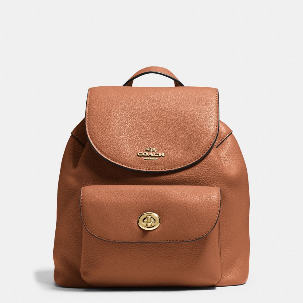 MINI BILLIE BACKPACK IN PEBBLE LEATHER - COACH f37621 - IMITATION GOLD/SADDLE