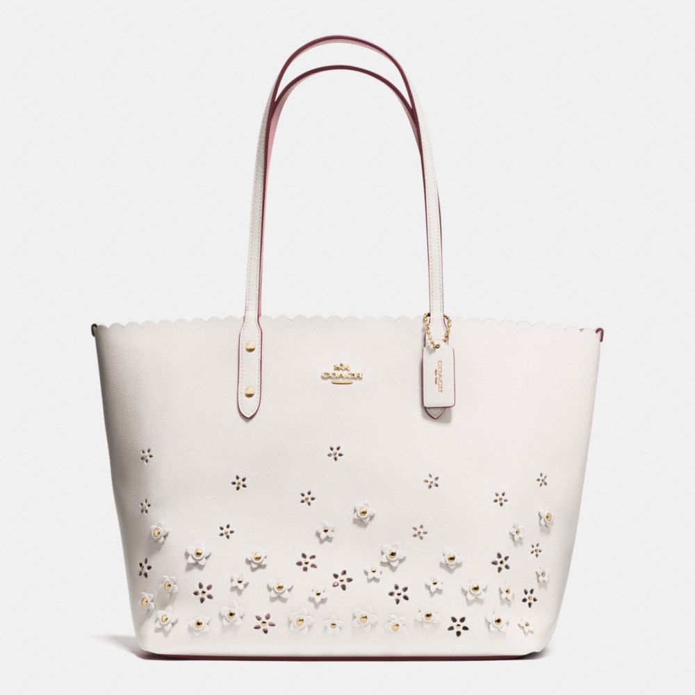 CITY TOTE IN FLORAL APPLIQUE LEATHER - COACH f37651 -  IMITATION GOLD/CHALK