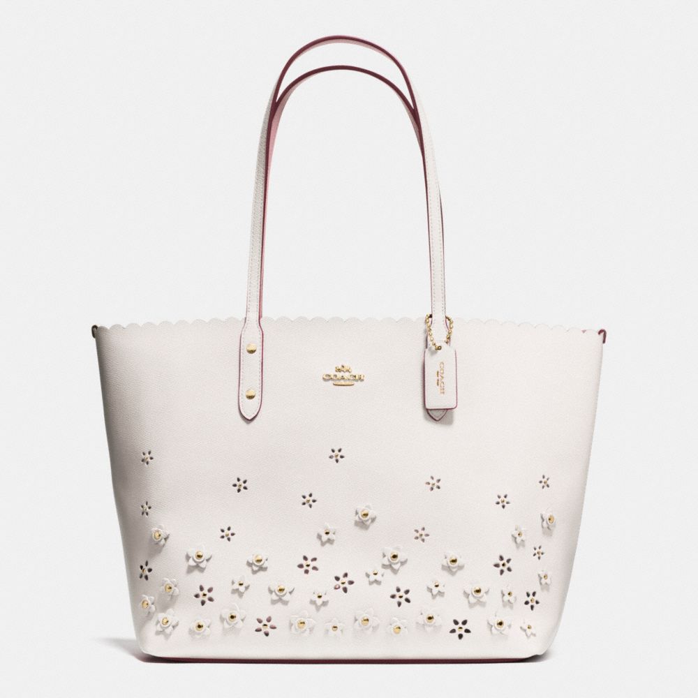 CITY TOTE IN FLORAL APPLIQUE LEATHER - COACH f37651 -  IMITATION  GOLD/CHALK