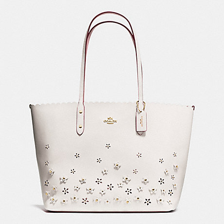 COACH CITY TOTE IN FLORAL APPLIQUE LEATHER -  IMITATION GOLD/CHALK - f37651