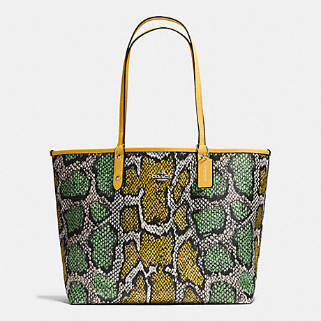 COACH REVERSIBLE CITY TOTE IN SNAKE PRINT COATED CANVAS - SILVER/CANARY MULTI/CANARY - f37676
