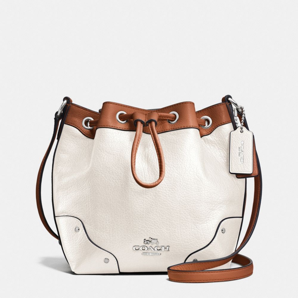 BABY MICKIE DRAWSTRING SHOULDER BAG IN SPECTATOR LEATHER - COACH  f37682 - SILVER/CHALK/SADDLE