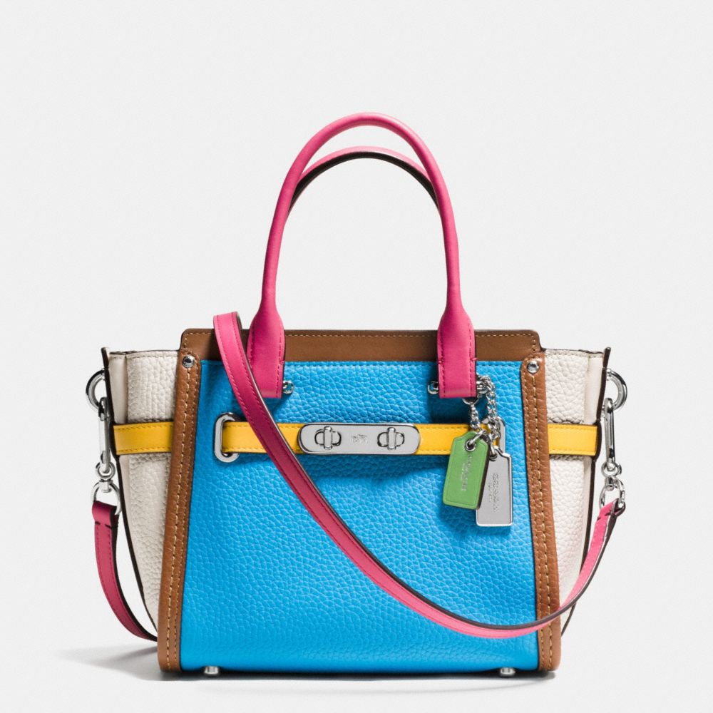 COACH COACH SWAGGER 21 CARRYALL IN RAINBOW COLORBLOCK LEATHER - SILVER/AZURE MULTI - F37694