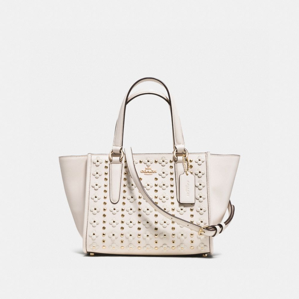 MINI CROSBY CARRYALL IN FLORAL RIVETS LEATHER - COACH f37703 - LIGHT GOLD/CHALK