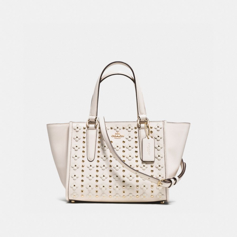 MINI CROSBY CARRYALL IN FLORAL RIVETS LEATHER - COACH f37703 -  LIGHT GOLD/CHALK