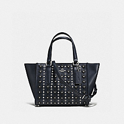 COACH MINI CROSBY CARRYALL IN FLORAL RIVETS LEATHER - SILVER/NAVY/BLACK - F37703