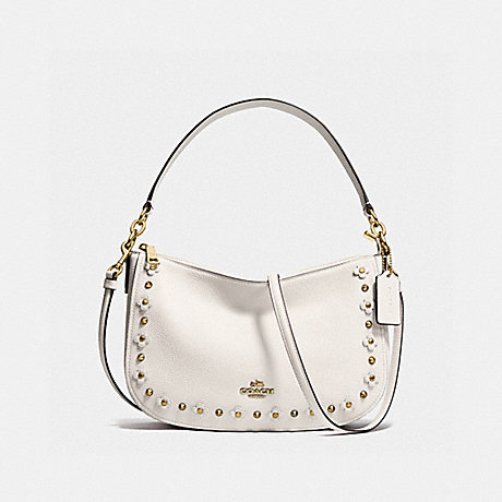 COACH CHELSEA CROSSBODY IN FLORAL RIVETS LEATHER - LIGHT GOLD/CHALK - f37711