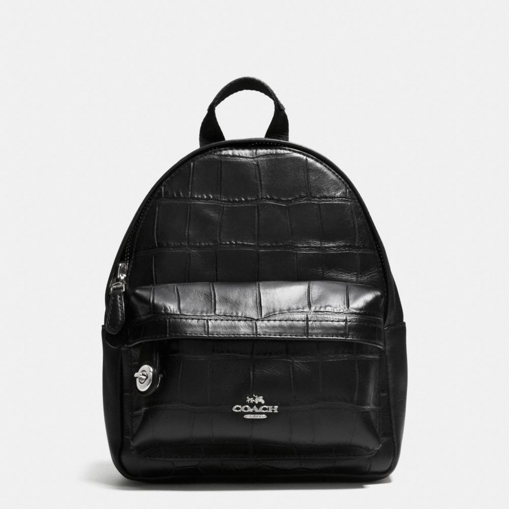 MINI CAMPUS BACKPACK IN CROC EMBOSSED LEATHER - COACH f37713 - SILVER/BLACK