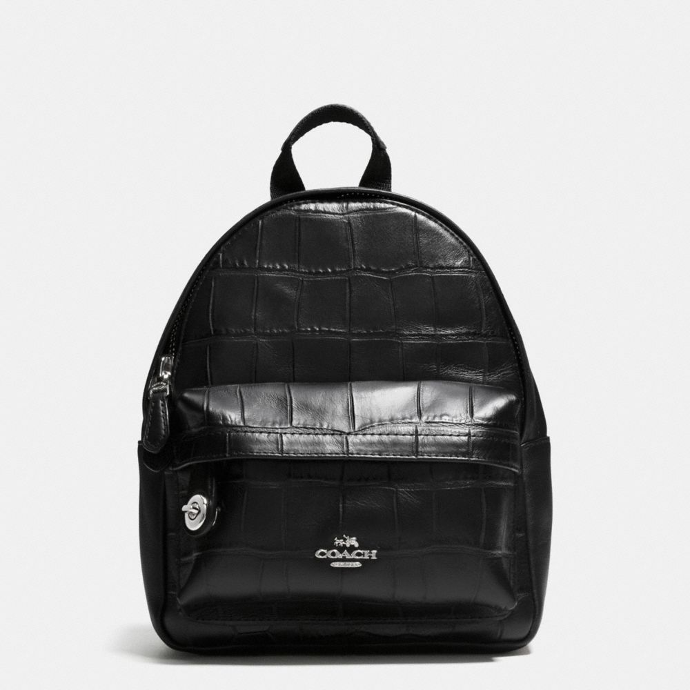 MINI CAMPUS BACKPACK IN CROC EMBOSSED LEATHER - COACH F37713 - SILVER/BLACK