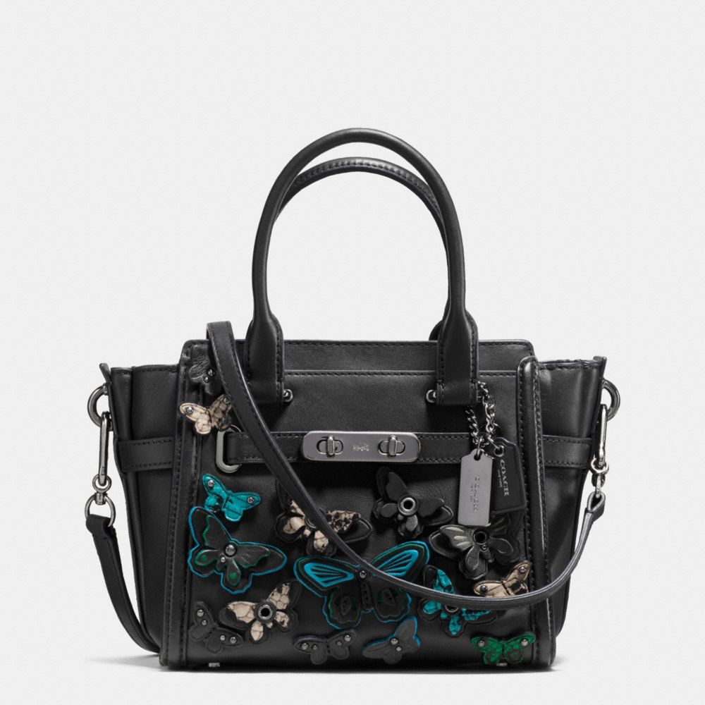 COACH SWAGGER 21 CARRYALL WITH BUTTERFLY APPLIQUE IN GLOVETANNED LEATHER - COACH f37912 - DARK GUNMETAL/BLACK MULTI