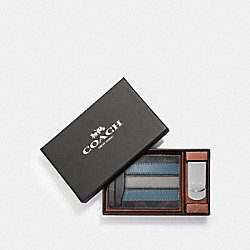 COACH BOXED 3-IN-1 CARD CASE GIFT SET IN SIGNATURE CANVAS WITH VARSITY STRIPE - BLACK BLACK MINERAL/NICKEL - F37945