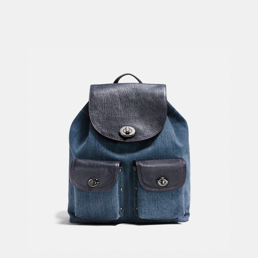 COACH TURNLOCK RUCKSACK IN COLORBLOCK DENIM - DARK GUNMETAL/DENIM/NAVY - F37975