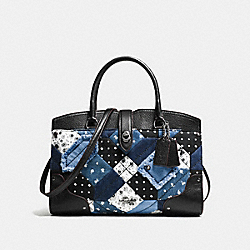 COACH MERCER SATCHEL 30 IN CANYON QUILT DENIM - DARK GUNMETAL/DENIM SKULL PRINT - F37976