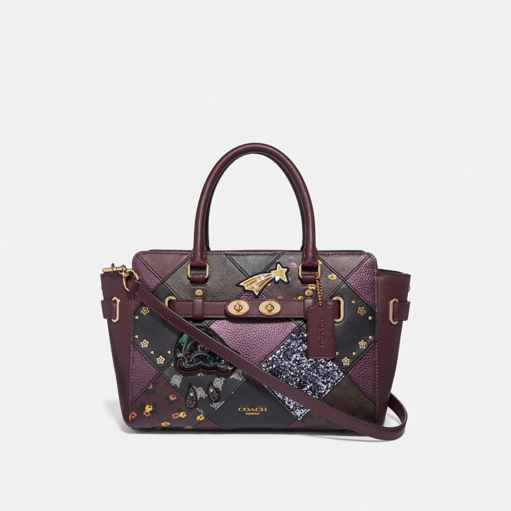 COACH BLAKE CARRYALL 25 WITH LUCKY STAR PATCHWORK - RASPBERRY MULTI/LIGHT GOLD - F38061