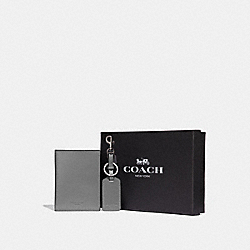 COACH BOXED PASSPORT CASE AND LUGGAGE TAG SET - HEATHER GREY/BLACK ANTIQUE NICKEL - F38064