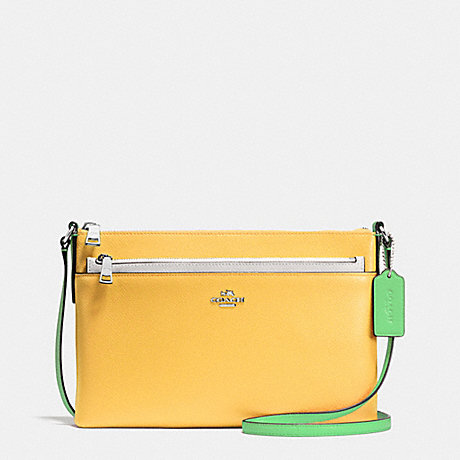 COACH EAST/WEST CROSSBODY WITH POP UP POUCH IN COLORBLOCK LEATHER - SILVER/CANARY MULTI - f38122